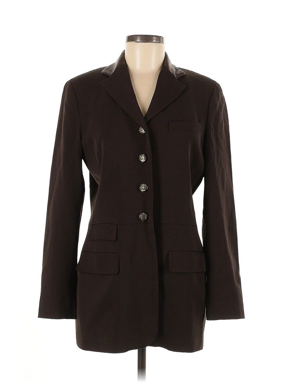 RALPH LAUREN Brown Wool Blazer Jacket Leather Collar Horse Equestrian Buttons 8